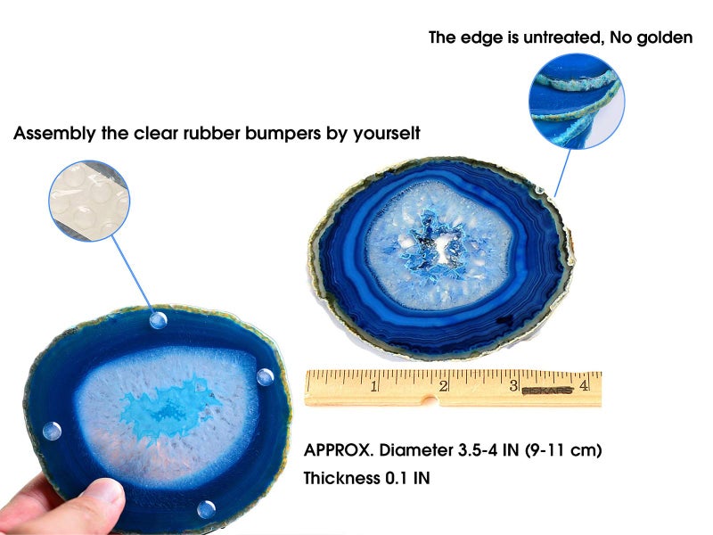 AMOYSTONE Blue Agate Coasters Set of 4, 3.5-4 Inch Polished Gemstone Coasters with Rubber Bumpers, Elegant Wedding Gift for Couples, Home Bar Decor - Image 3